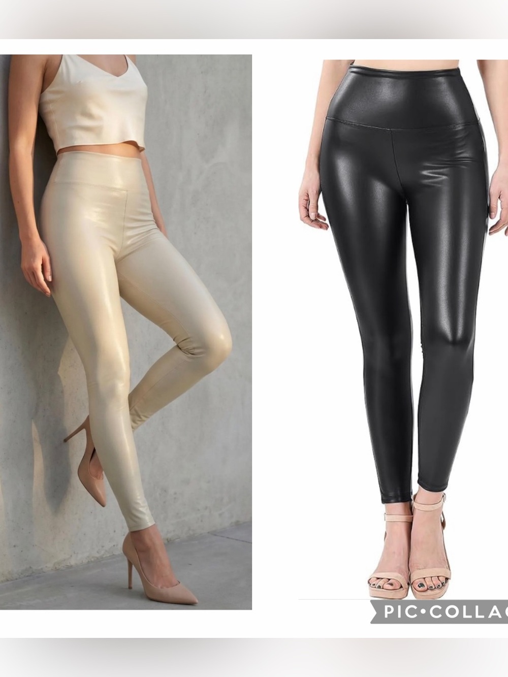 High-Waist Faux Leather Leggings — Black & Cream